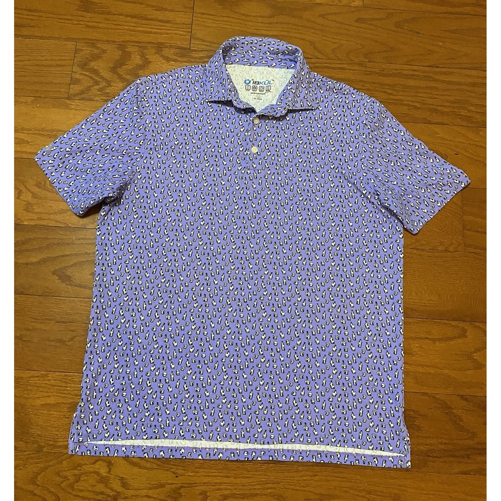 Ibkul Shirt Men's Large Polo Short Sleeve Cocktails Drinks AOP Print Purple UPF